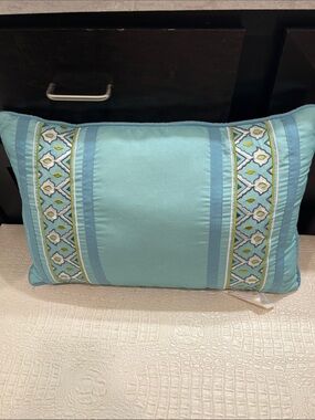 Madison Park Aqua Embroidered Accent Pillow can use for purse pillow to stuff it
